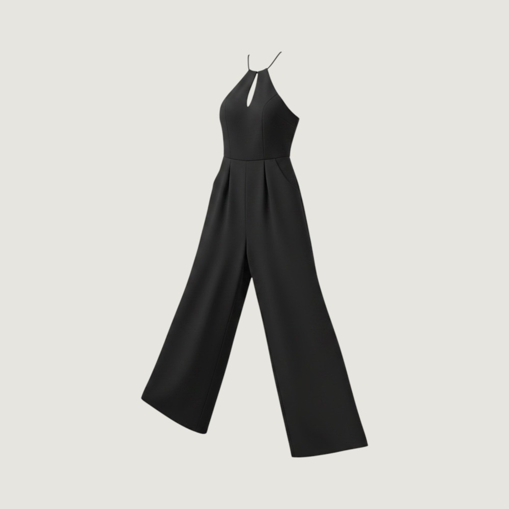 Emerald Sundae‎ Black Crepe Halter Keyhole Wide Leg Jumpsuit XL